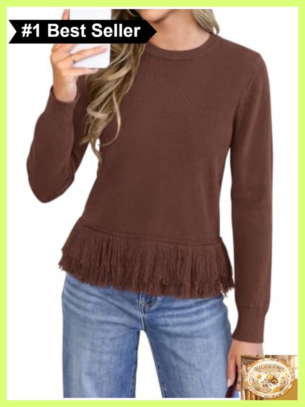Womens Long Sleeve Fringe Sweater Chunky Ribbed Knit Boho Pullover Top